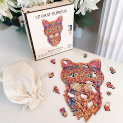 Puzzle bois - Le Chat Curieux - Boite en bois