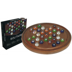 Jeu de solitaire bois billes en verre 23 cm