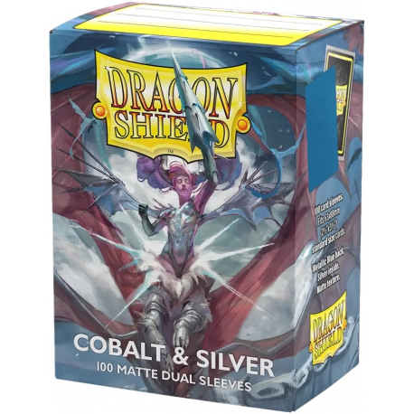 100 Protège-cartes Dragon Shield Matte Dual - Cobalt & Silver