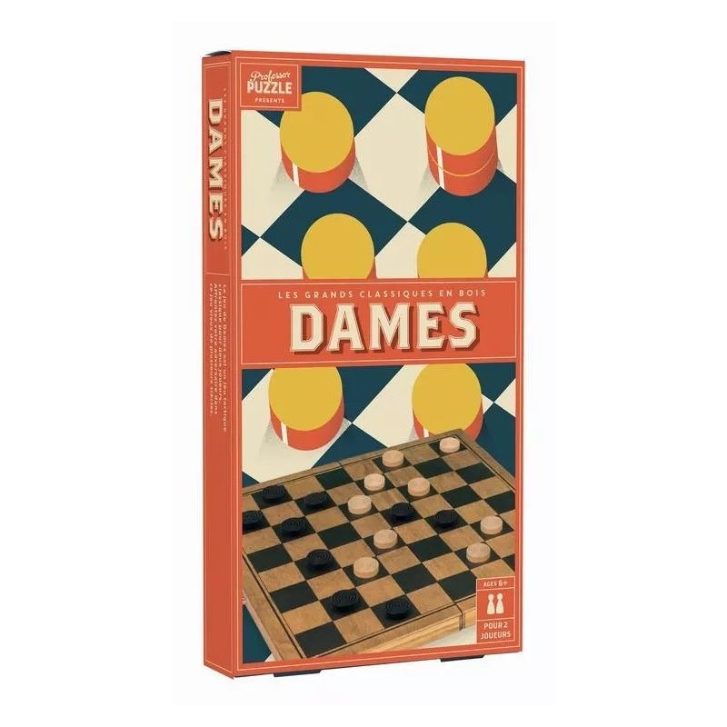 Acheter le jeu de société Dames en Bois Vintage 25 cm (Professor Puzzle)
