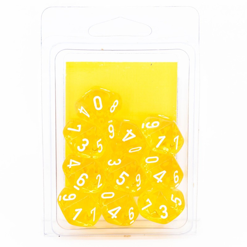 Set de 10 dés 10 - TRANSPARENT - Jaune/Blanc