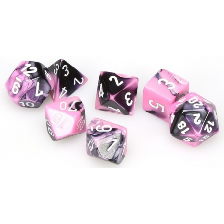 Set de 7 dés - Gemini - Noir-Rose/Blanc